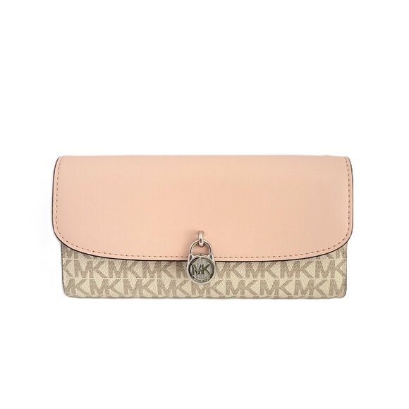Michael Kors Hamilton Large Flap Continental Wallet MK Logo Powder Blush Multi - Picture 2 of 7